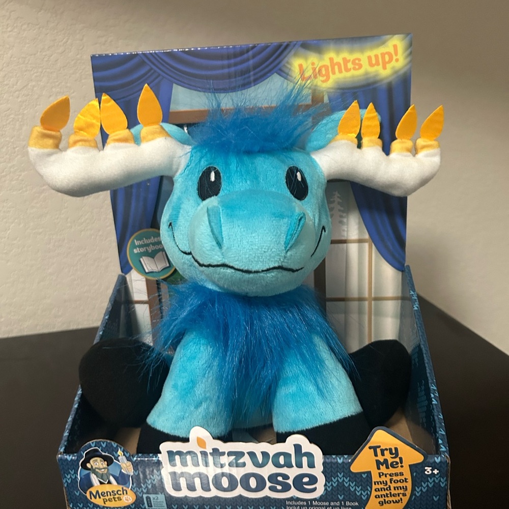 Mitzvah Moose - Hanukkah Plush with Menorah Antlers!